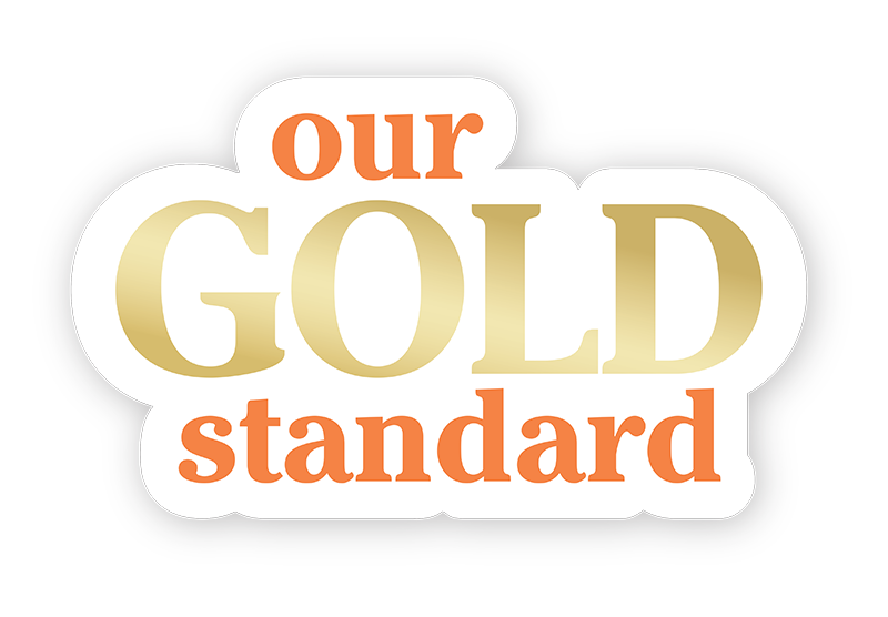 Orthodontic Specialists "our Gold Standard" logo in orange and gold